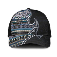 Fijian Masi Tribal Tattoos Art Pattern Mesh Trucker Cap Navy Color Half Style - Polynesian Pride