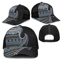 Fijian Masi Tribal Tattoos Art Pattern Mesh Trucker Cap Navy Color Half Style - Polynesian Pride