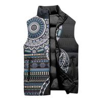 Fijian Masi Tribal Tattoos Art Pattern Sleeveless Puffer Jacket Navy Color Half Style - Polynesian Pride