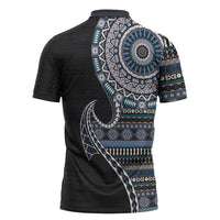 Fijian Masi Tribal Tattoos Art Pattern Zipper Polo Shirt Navy Color Half Style - Polynesian Pride