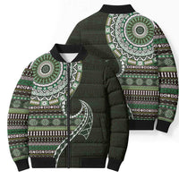 Fijian Masi Tribal Tattoos Art Pattern Bomber Puffer Jacket Green Color Half Style - Polynesian Pride