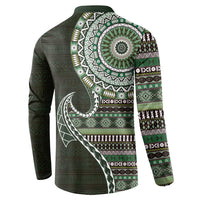Fijian Masi Tribal Tattoos Art Pattern Button Sweatshirt Green Color Half Style - Polynesian Pride