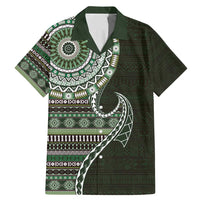 Fijian Masi Tribal Tattoos Art Pattern Family Matching Mermaid Dress and Hawaiian Shirt Green Color Half Style LT03 Dad's Shirt - Short Sleeve Green - Polynesian Pride
