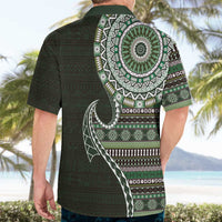Fijian Masi Tribal Tattoos Art Pattern Hawaiian Shirt Green Color Half Style LT03 - Polynesian Pride