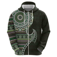 Fijian Masi Tribal Tattoos Art Pattern Hoodie Green Color Half Style - Polynesian Pride