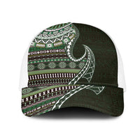 Fijian Masi Tribal Tattoos Art Pattern Mesh Trucker Cap Green Color Half Style - Polynesian Pride