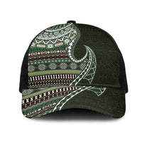 Fijian Masi Tribal Tattoos Art Pattern Mesh Trucker Cap Green Color Half Style - Polynesian Pride