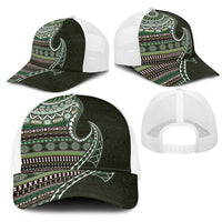 Fijian Masi Tribal Tattoos Art Pattern Mesh Trucker Cap Green Color Half Style - Polynesian Pride