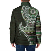 Fijian Masi Tribal Tattoos Art Pattern Padded Jacket Green Color Half Style - Polynesian Pride