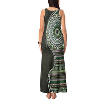 Fijian Masi Tribal Tattoos Art Pattern Tank Maxi Dress Green Color Half Style - Polynesian Pride