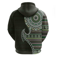 Fijian Masi Tribal Tattoos Art Pattern Zip Hoodie Green Color Half Style - Polynesian Pride