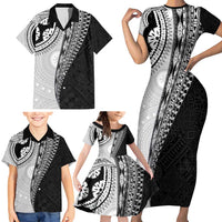 Fijian Masi Tattoos Family Matching Short Sleeve Bodycon Dress and Hawaiian Shirt with Tapa Tribal Pattern LT03 - Polynesian Pride