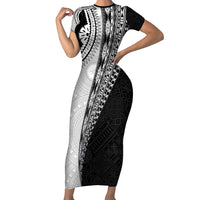 Fijian Masi Tattoos Family Matching Short Sleeve Bodycon Dress and Hawaiian Shirt with Tapa Tribal Pattern LT03 Mom's Dress White - Polynesian Pride