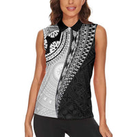Fijian Masi Tattoos Women Sleeveless Polo Shirt with Tapa Tribal Pattern - Polynesian Pride