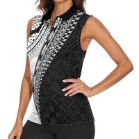 Fijian Masi Tattoos Women Sleeveless Polo Shirt with Tapa Tribal Pattern - Polynesian Pride