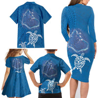 Cook Islands Manihiki Atoll Family Matching Long Sleeve Bodycon Dress and Hawaiian Shirt Maori Turtle and Polynesian Pattern LT03 - Polynesian Pride
