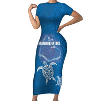 Cook Islands Manihiki Atoll Family Matching Short Sleeve Bodycon Dress and Hawaiian Shirt Maori Turtle and Polynesian Pattern LT03 Mom's Dress Blue - Polynesian Pride