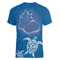 Cook Islands Manihiki Atoll Women V-Neck T-Shirt Maori Turtle and Polynesian Pattern