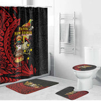 Papua New Guinea Christmas Bathroom Set Funny Melanesian Santa with Bird-of-paradise Tribal Style LT03 Bathroom Set (4 pcs) Black - Polynesian Pride