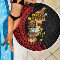 Papua New Guinea Christmas Beach Blanket Funny Melanesian Santa with Bird-of-paradise Tribal Style LT03 - Polynesian Pride
