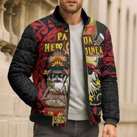 Papua New Guinea Christmas Bomber Puffer Jacket Funny Melanesian Santa with Bird-of-paradise Tribal Style LT03 - Polynesian Pride