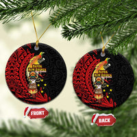 Papua New Guinea Christmas Ceramic Ornament Funny Melanesian Santa with Bird-of-paradise Tribal Style LT03 Circle Black - Polynesian Pride