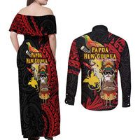 Papua New Guinea Christmas Couples Matching Off Shoulder Maxi Dress and Long Sleeve Button Shirt Funny Melanesian Santa with Bird-of-paradise Tribal Style LT03 - Polynesian Pride