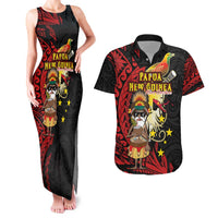 Papua New Guinea Christmas Couples Matching Tank Maxi Dress and Hawaiian Shirt Funny Melanesian Santa with Bird-of-paradise Tribal Style LT03 Black - Polynesian Pride