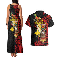 Papua New Guinea Christmas Couples Matching Tank Maxi Dress and Hawaiian Shirt Funny Melanesian Santa with Bird-of-paradise Tribal Style LT03 - Polynesian Pride