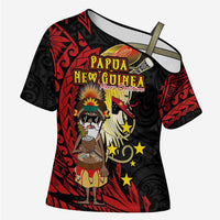 Papua New Guinea Christmas Cross Shoulder Shirt Funny Melanesian Santa with Bird-of-paradise Tribal Style LT03 Female Black - Polynesian Pride