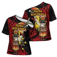Papua New Guinea Christmas Cross Shoulder Shirt Funny Melanesian Santa with Bird-of-paradise Tribal Style LT03 - Polynesian Pride