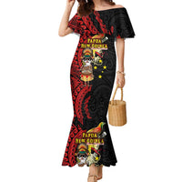 Papua New Guinea Christmas Family Matching Mermaid Dress and Hawaiian Shirt Funny Melanesian Santa with Bird-of-paradise Tribal Style LT03 Mom's Dress Black - Polynesian Pride
