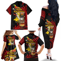 Papua New Guinea Christmas Family Matching Off The Shoulder Long Sleeve Dress and Hawaiian Shirt Funny Melanesian Santa with Bird-of-paradise Tribal Style LT03 - Polynesian Pride