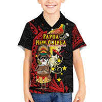 Papua New Guinea Christmas Family Matching Off The Shoulder Long Sleeve Dress and Hawaiian Shirt Funny Melanesian Santa with Bird-of-paradise Tribal Style LT03 Son's Shirt Black - Polynesian Pride
