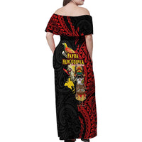 Papua New Guinea Christmas Family Matching Off Shoulder Maxi Dress and Hawaiian Shirt Funny Melanesian Santa with Bird-of-paradise Tribal Style LT03 - Polynesian Pride