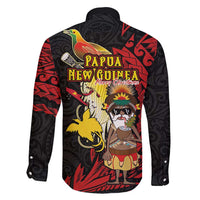 Papua New Guinea Christmas Family Matching Off Shoulder Short Dress and Hawaiian Shirt Funny Melanesian Santa with Bird-of-paradise Tribal Style LT03 - Polynesian Pride