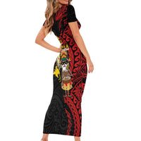 Papua New Guinea Christmas Family Matching Short Sleeve Bodycon Dress and Hawaiian Shirt Funny Melanesian Santa with Bird-of-paradise Tribal Style LT03 - Polynesian Pride