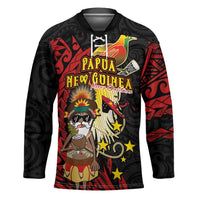 Papua New Guinea Christmas Hockey Jersey Funny Melanesian Santa with Bird-of-paradise Tribal Style LT03 Unisex Black - Polynesian Pride