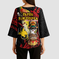 Papua New Guinea Christmas Kimono Sleeve Blouse Funny Melanesian Santa with Bird-of-paradise Tribal Style LT03 - Polynesian Pride