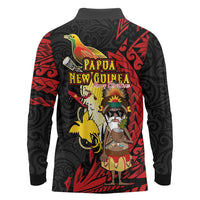 Papua New Guinea Christmas Long Sleeve Polo Shirt Funny Melanesian Santa with Bird-of-paradise Tribal Style LT03 - Polynesian Pride