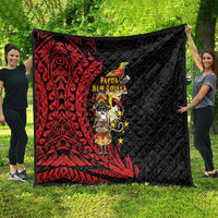 Papua New Guinea Christmas Quilt Funny Melanesian Santa with Bird-of-paradise Tribal Style LT03 - Polynesian Pride