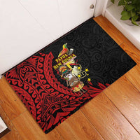 Papua New Guinea Christmas Rubber Doormat Funny Melanesian Santa with Bird-of-paradise Tribal Style LT03 - Polynesian Pride