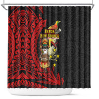 Papua New Guinea Christmas Shower Curtain Funny Melanesian Santa with Bird-of-paradise Tribal Style LT03 Black - Polynesian Pride