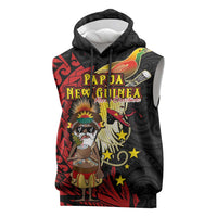 Papua New Guinea Christmas Sleeveless Hoodie Funny Melanesian Santa with Bird-of-paradise Tribal Style LT03 Black - Polynesian Pride