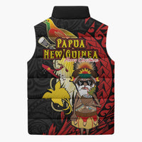 Papua New Guinea Christmas Sleeveless Puffer Jacket Funny Melanesian Santa with Bird-of-paradise Tribal Style LT03 - Polynesian Pride
