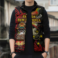 Papua New Guinea Christmas Sleeveless Puffer Jacket Funny Melanesian Santa with Bird-of-paradise Tribal Style LT03 - Polynesian Pride
