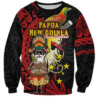 Papua New Guinea Christmas Sweatshirt Funny Melanesian Santa with Bird-of-paradise Tribal Style LT03 Unisex Black - Polynesian Pride