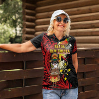 Papua New Guinea Christmas Women Polo Shirt Funny Melanesian Santa with Bird-of-paradise Tribal Style LT03 - Polynesian Pride