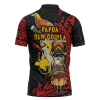 Papua New Guinea Christmas Zipper Polo Shirt Funny Melanesian Santa with Bird-of-paradise Tribal Style LT03 - Polynesian Pride