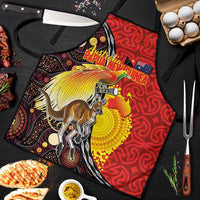 Australia and Papua New Guinea Together Apron Bird-of-paradise and Kangaroo with Oro Tapa and Aboriginal Art Motifs LT03 Black - Polynesian Pride